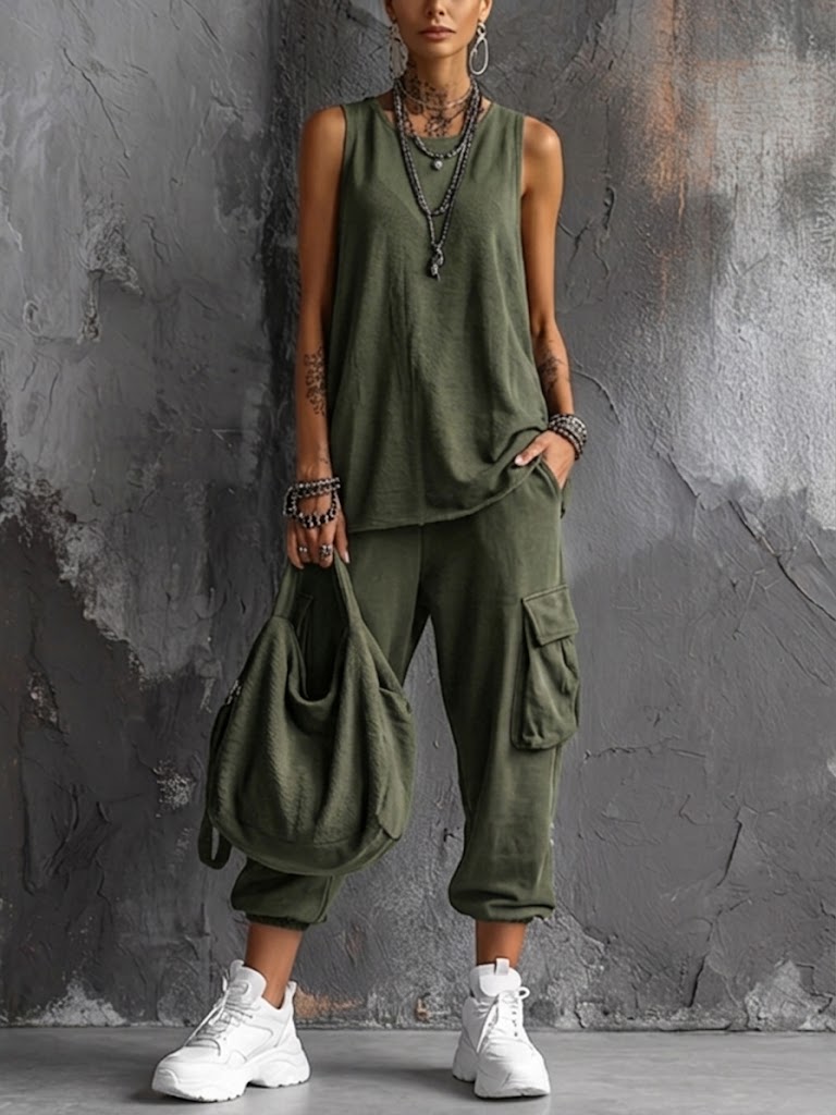 Cargo Pocket Casual Tank & Jogger Set