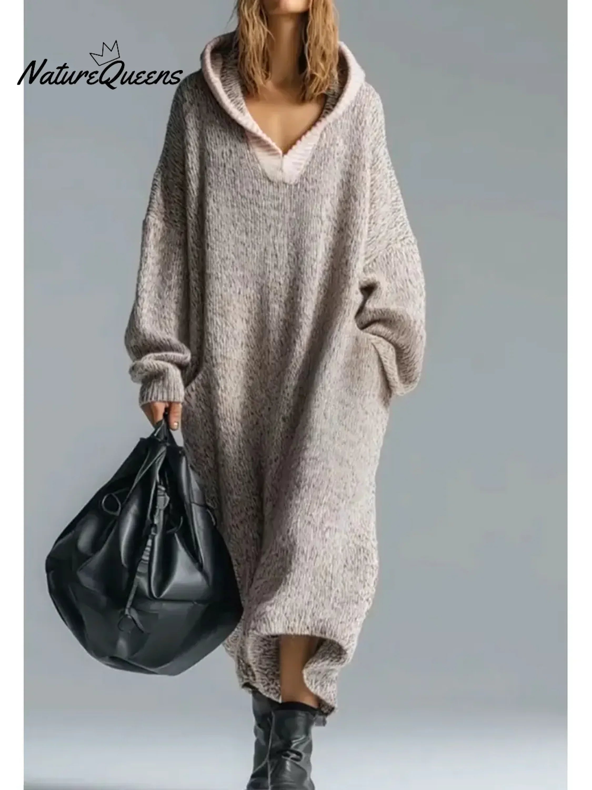 Lilia™ | Oversized textured hooded maxi sweater dress