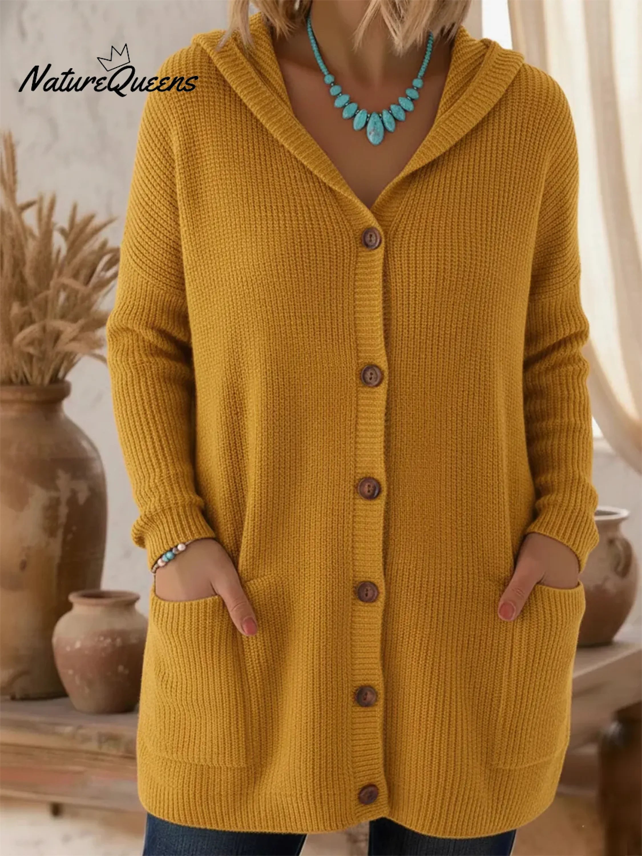 Jassmine™ | Ribbed hooded button-front longline cardigan