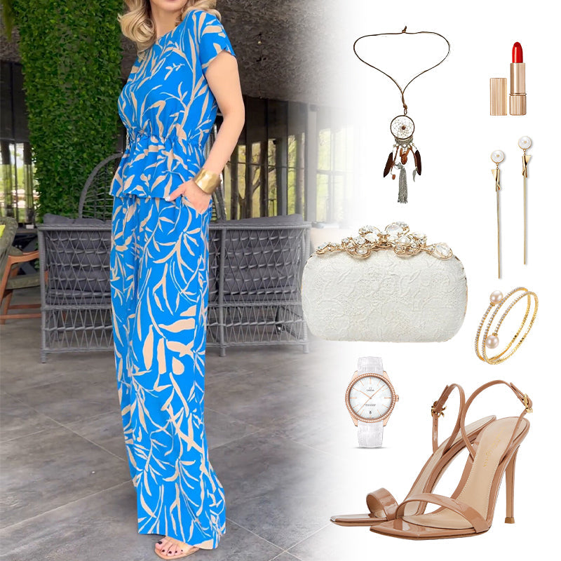 Faye™ | Elegant Printed Set with Wide Pants