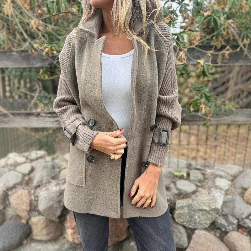 Manuela™ | Ribbed-Sleeve Double-Breasted Cardigan Coat