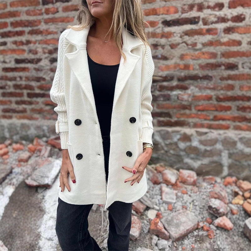 Manuela™ | Ribbed-Sleeve Double-Breasted Cardigan Coat