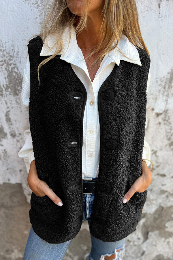 Nikki™ | Textured sherpa button-front longline vest