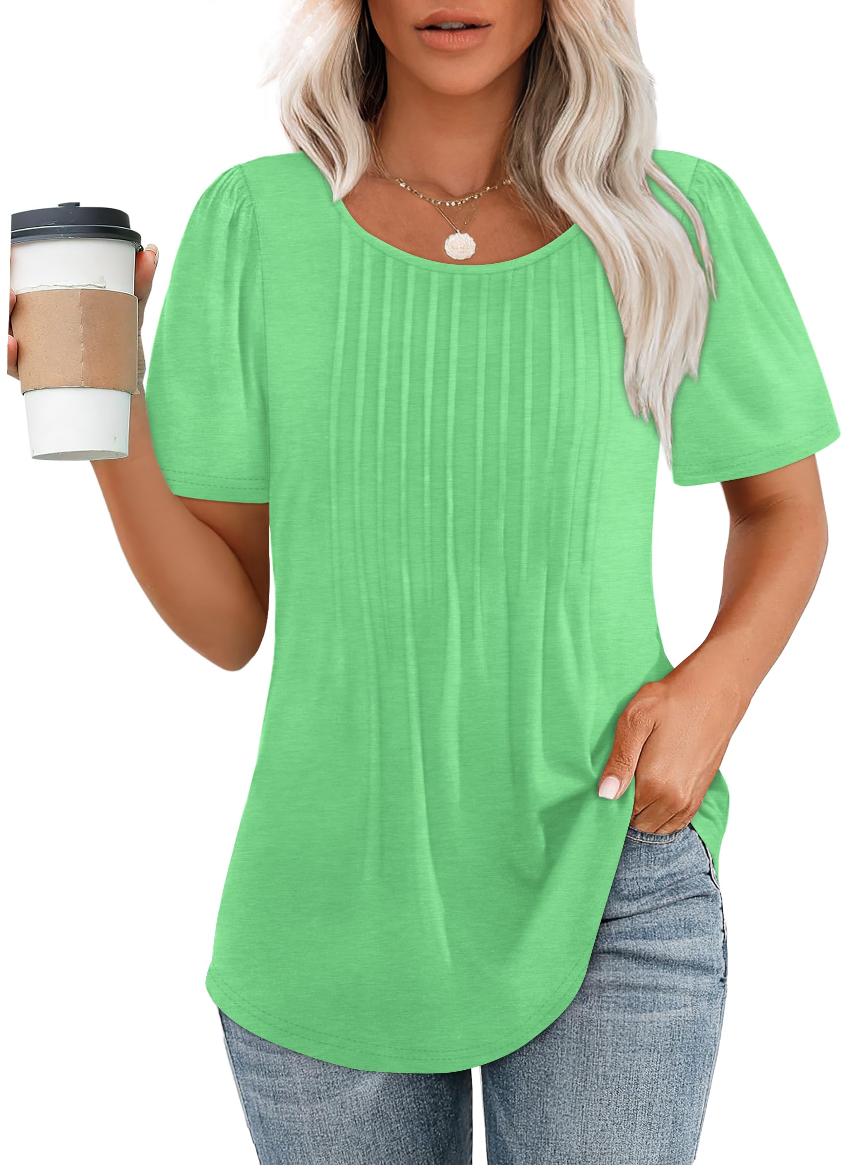 Pleated-Front Casual Relaxed-Fit Top