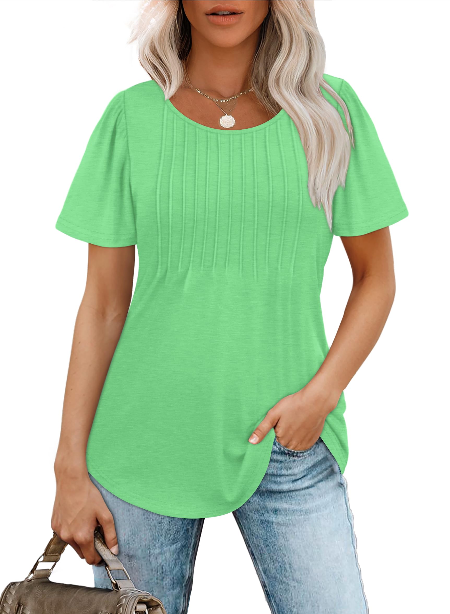 Pleated-Front Casual Relaxed-Fit Top