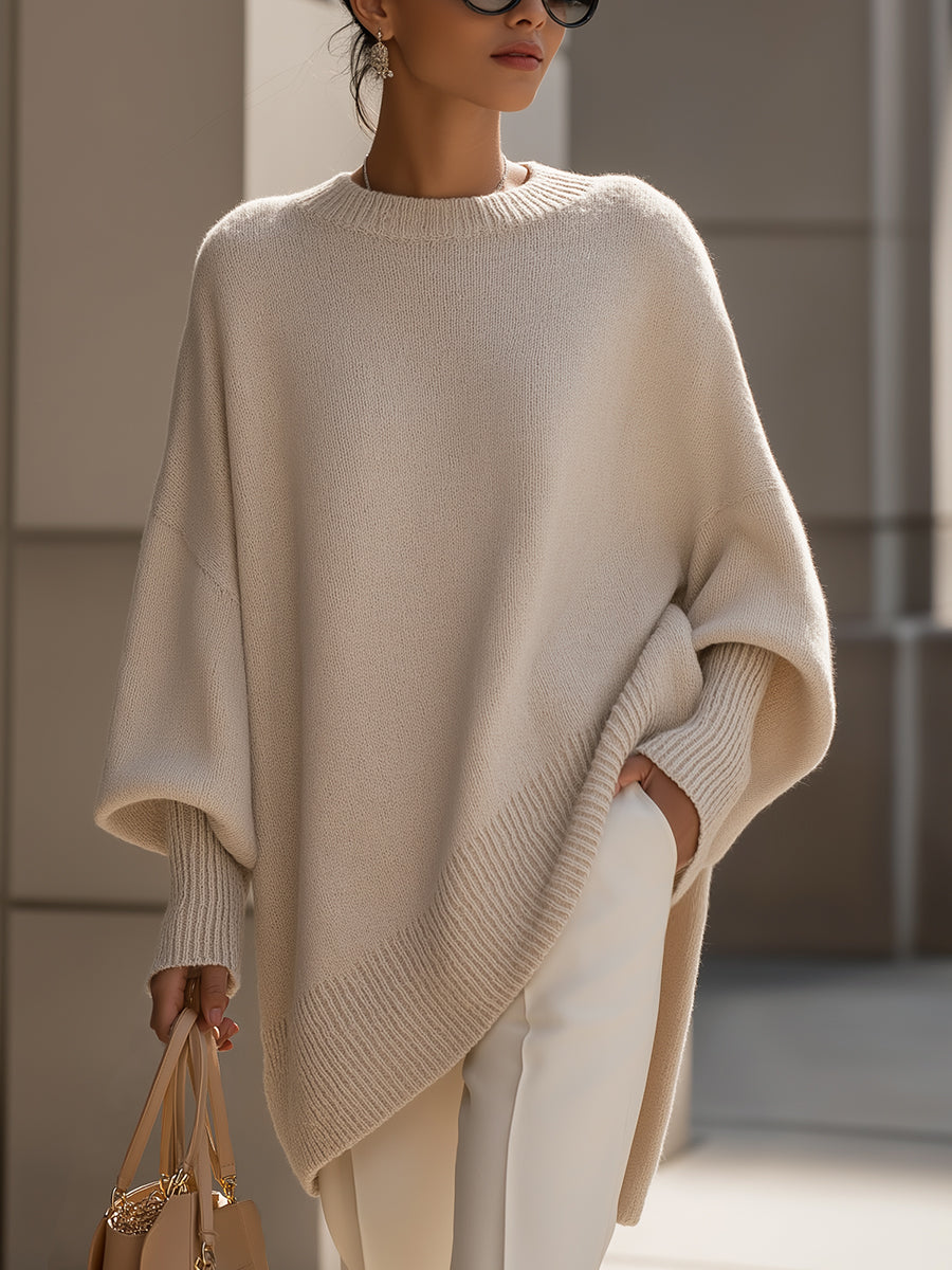 Gardenia™ | Ribbed-cuff crewneck poncho sweater