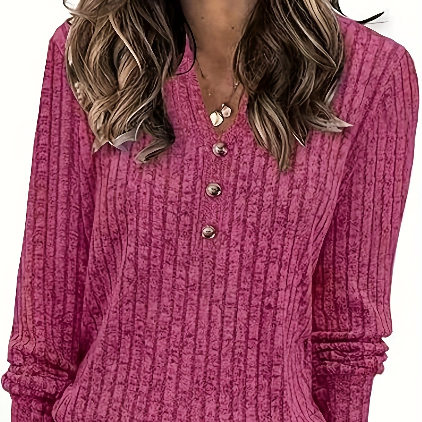 Wendy™ | Ribbed Knit Button-Front Henley Sweater