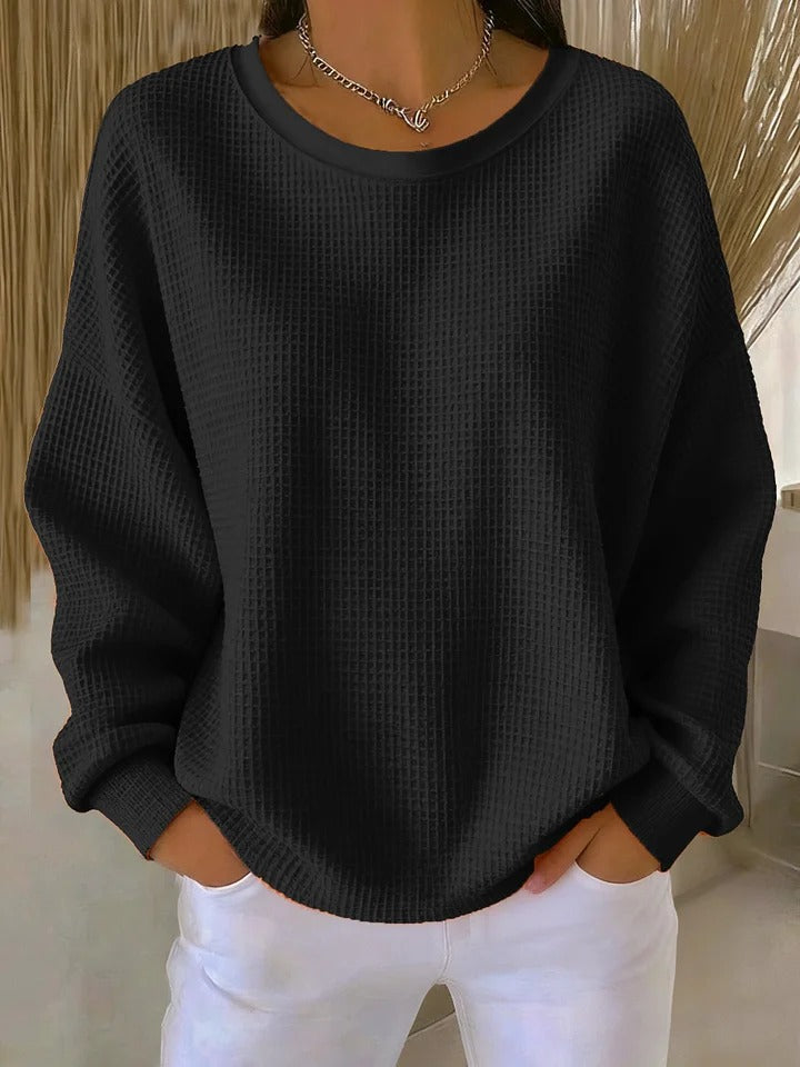 Edda™ | Waffle-knit relaxed crewneck sweatshirt