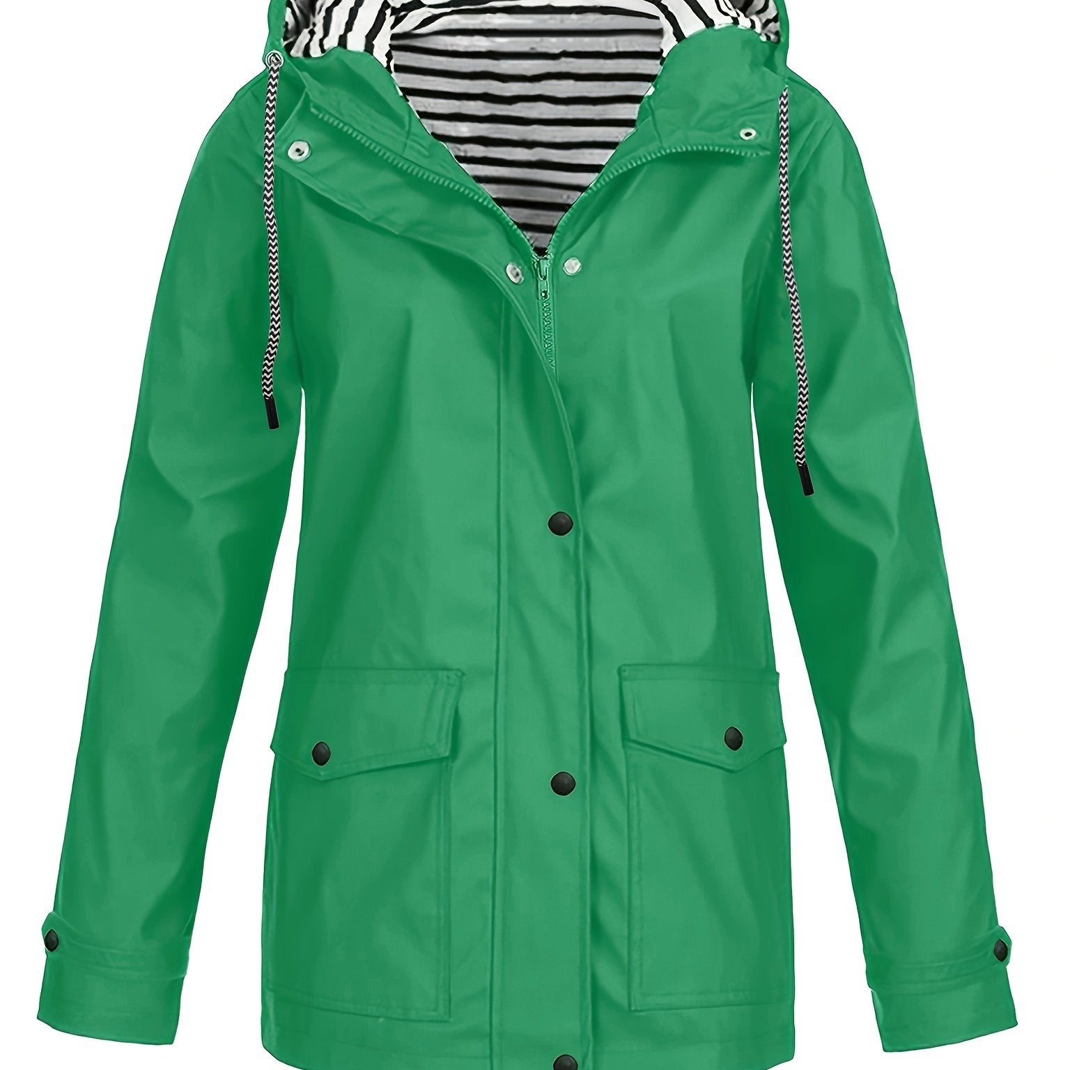 Zelda™ | Striped-Lined Drawstring Hooded Rain Parka Jacket