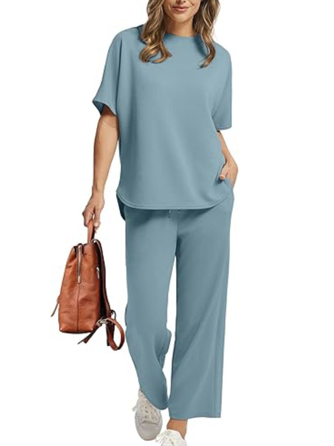 Drawstring Casual Loungewear Wide-Leg 2-Piece Set