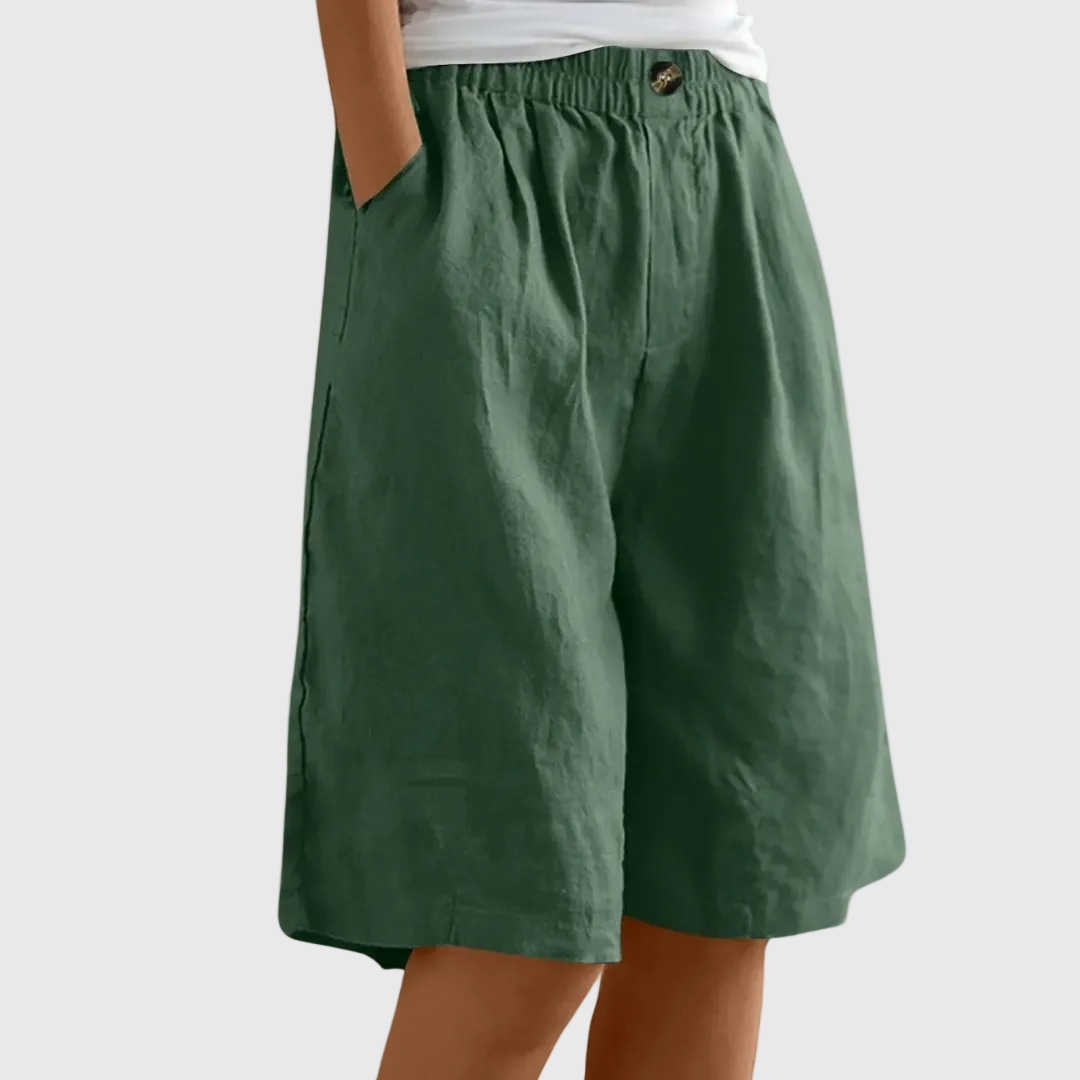 Elastic-Waist Casual Linen Bermuda Shorts