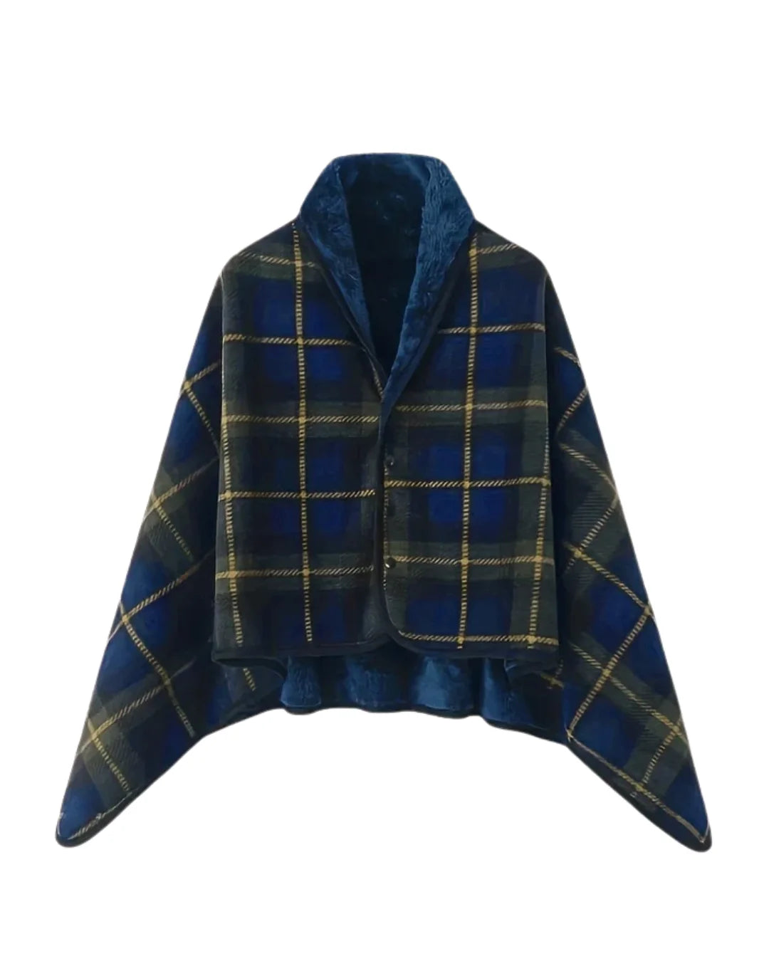 Steela™ | Plaid Fleece-Lined Buttoned Poncho Cape