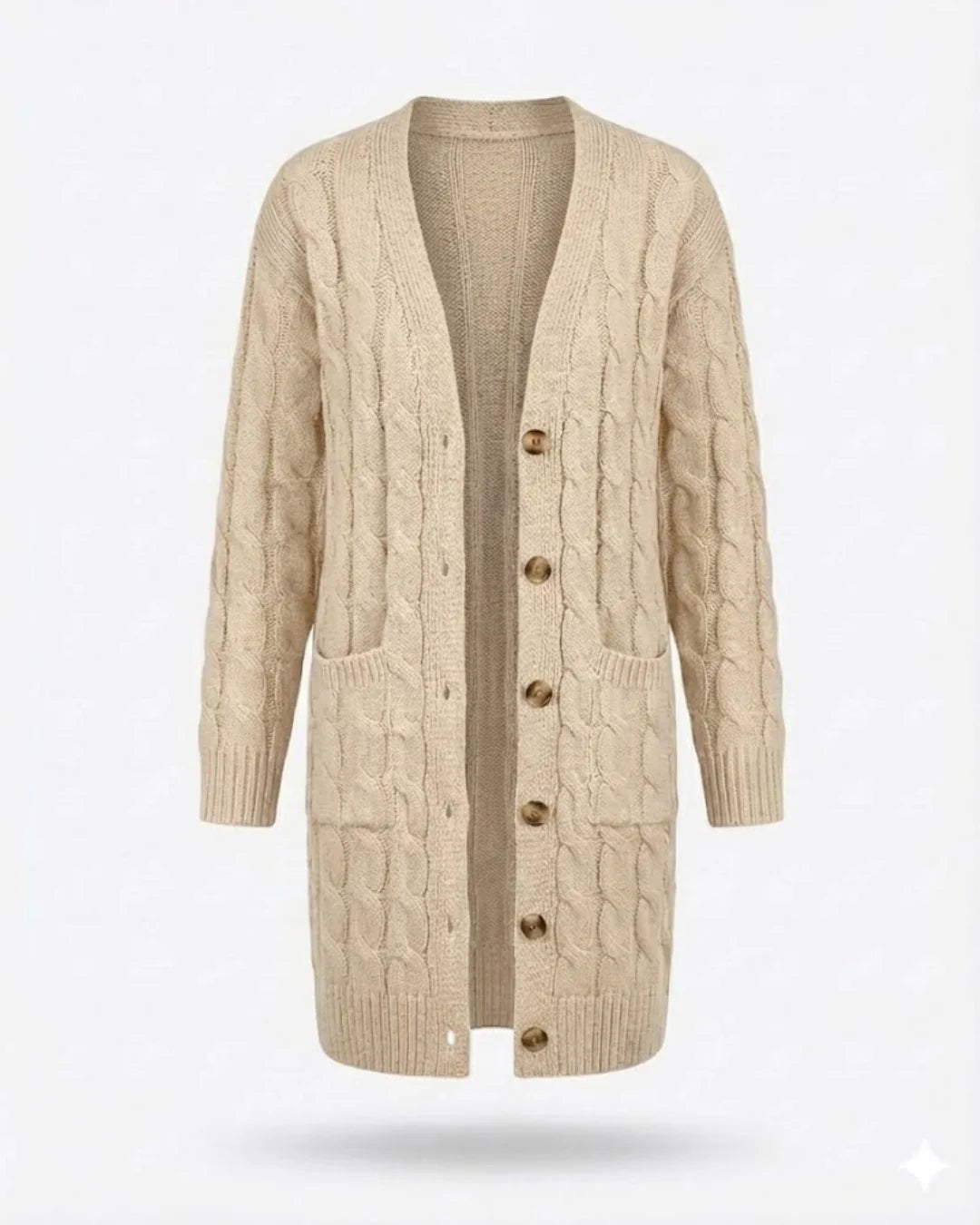 Kiana™ | Cable-Knit Buttoned Mid-Length Cardigan
