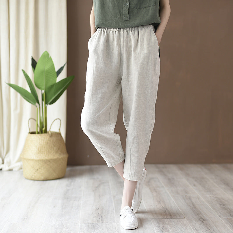 Casual Solid Linen Lantern Pants
