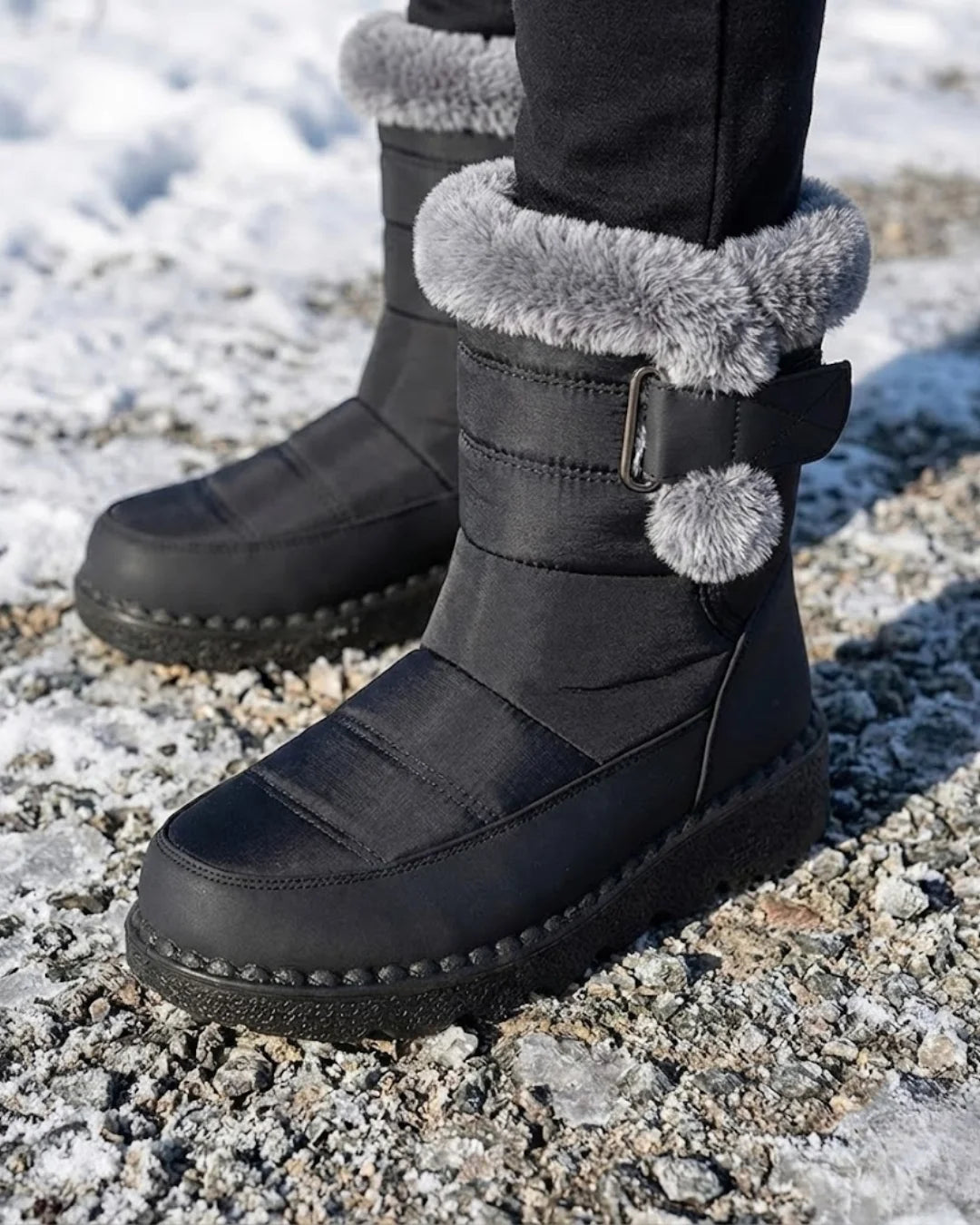 Laura™ | Faux-fur trim buckle winter boots