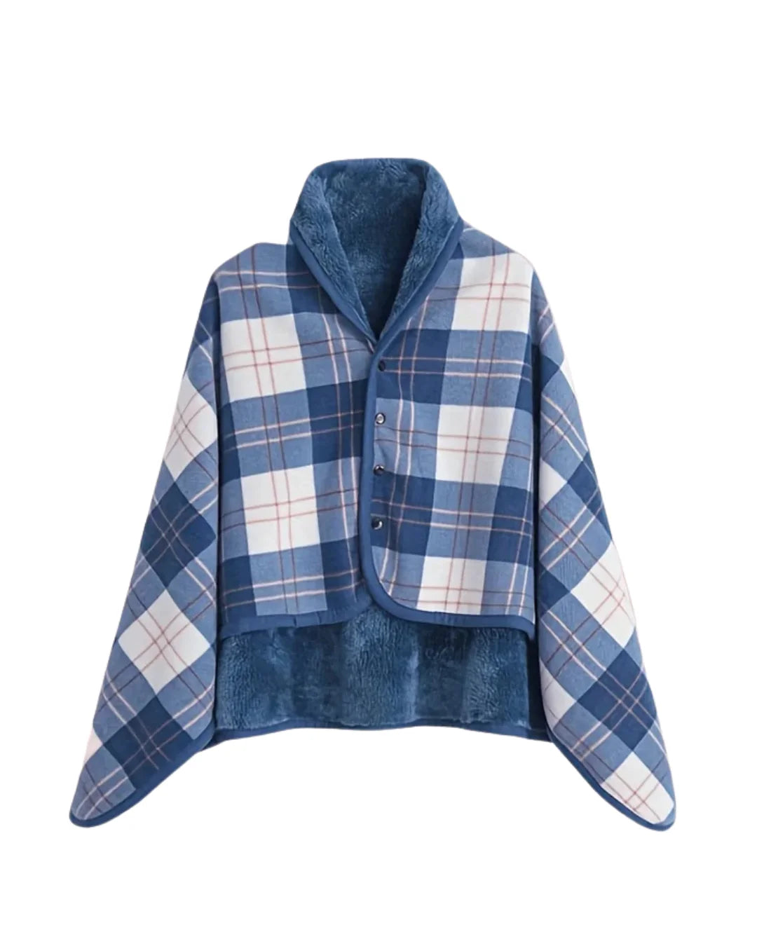 Steela™ | Plaid Fleece-Lined Buttoned Poncho Cape