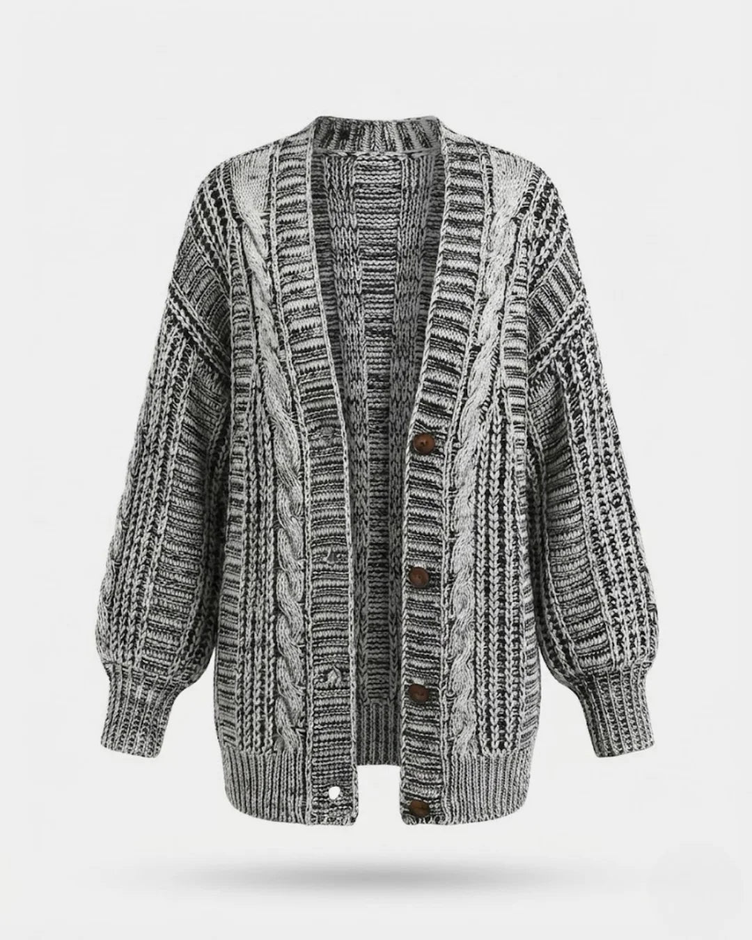 Hortense™ | Cable-Detail Buttoned Oversized Cardigan