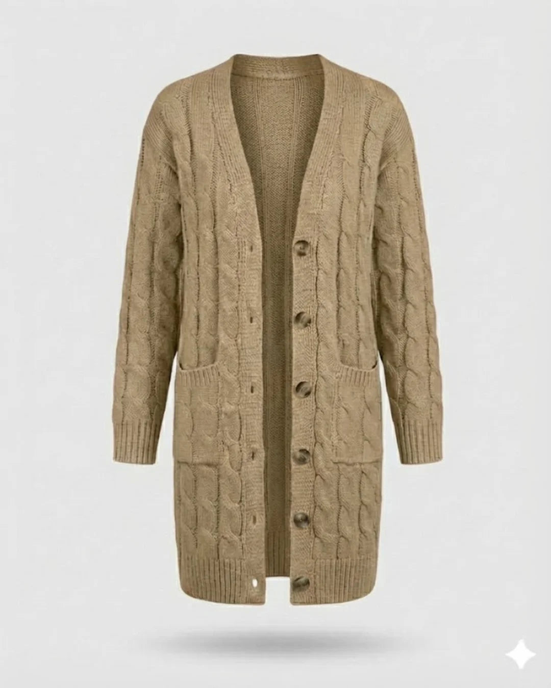 Kiana™ | Cable-Knit Buttoned Mid-Length Cardigan