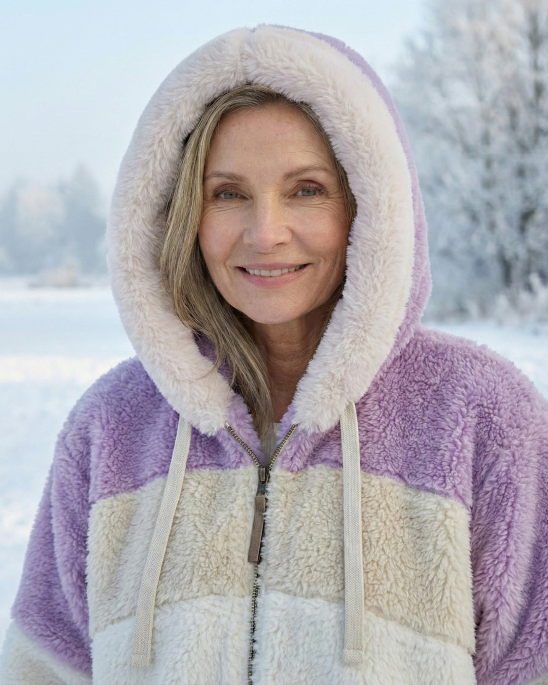 Cassandra™ | Hooded zip-front colorblock sherpa jacket