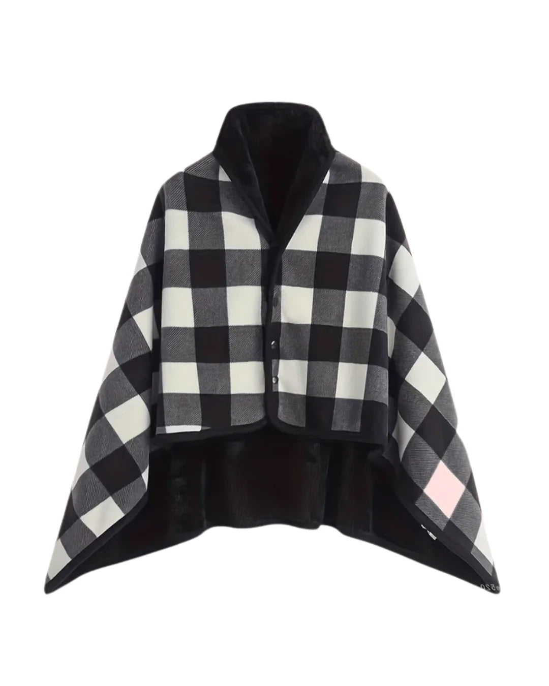 Steela™ | Plaid Fleece-Lined Buttoned Poncho Cape