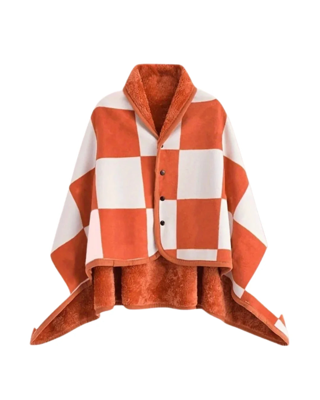 Steela™ | Plaid Fleece-Lined Buttoned Poncho Cape