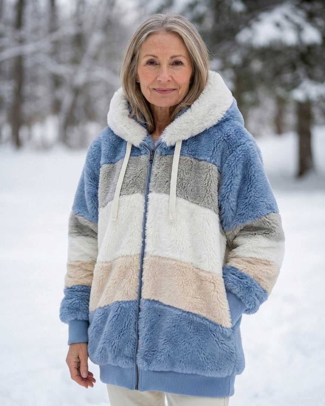 Cassandra™ | Hooded zip-front colorblock sherpa jacket