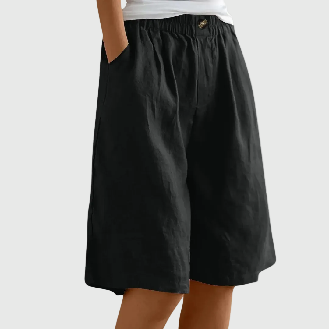 Elastic-Waist Casual Linen Bermuda Shorts