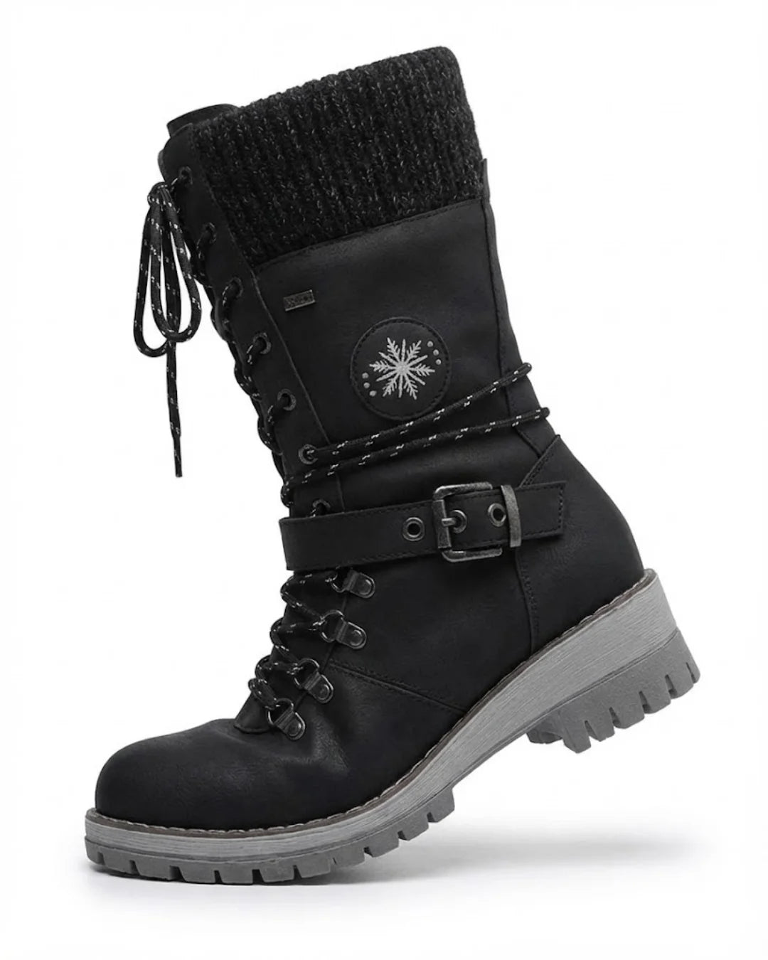 Cordelia™ | Knit-cuff buckle-strapped lace-up hiking boots