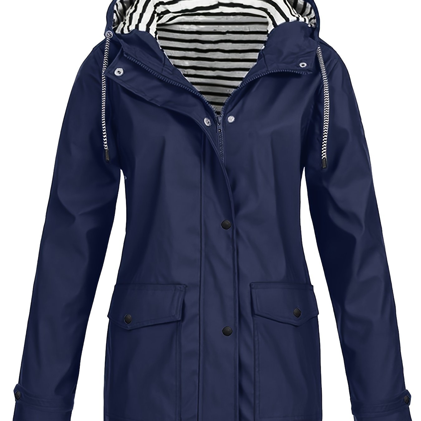 Zelda™ | Striped-Lined Drawstring Hooded Rain Parka Jacket