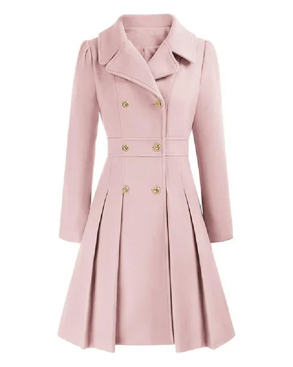 Sofia™ | Gold-Buttoned Double-Breasted Fit-and-Flare Coat