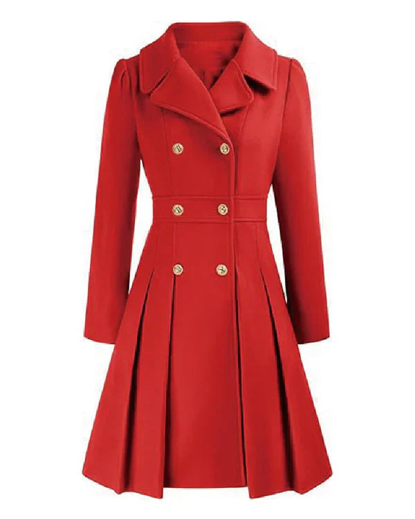 Sofia™ | Gold-Buttoned Double-Breasted Fit-and-Flare Coat