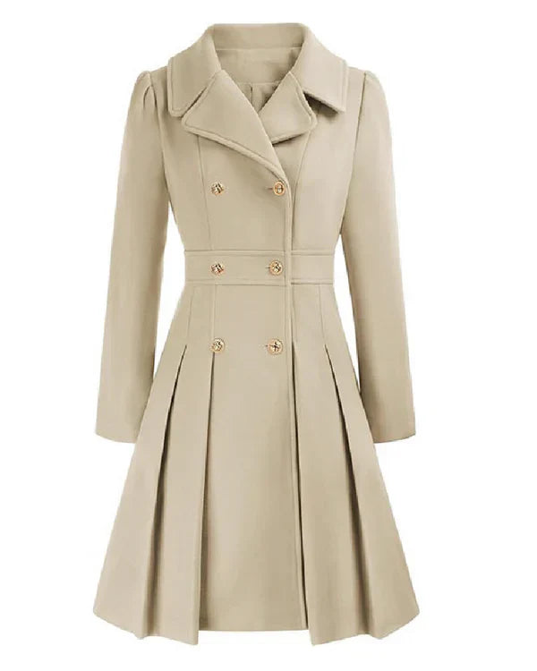 Sofia™ | Gold-Buttoned Double-Breasted Fit-and-Flare Coat