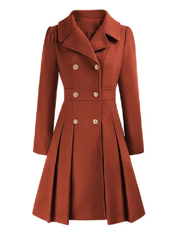 Sofia™ | Gold-Buttoned Double-Breasted Fit-and-Flare Coat