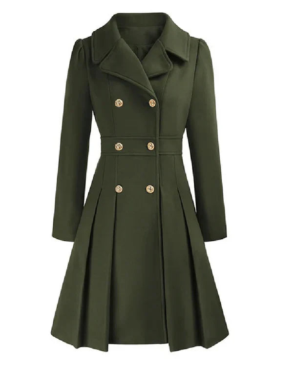 Sofia™ | Gold-Buttoned Double-Breasted Fit-and-Flare Coat