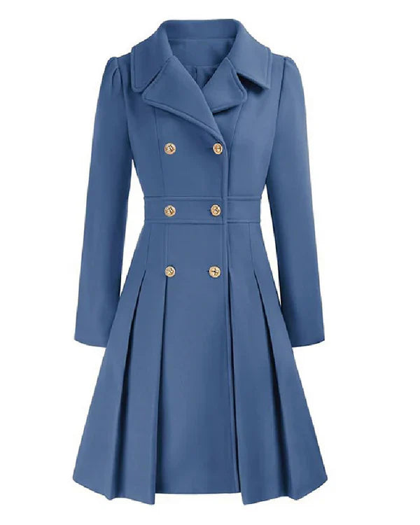 Sofia™ | Gold-Buttoned Double-Breasted Fit-and-Flare Coat