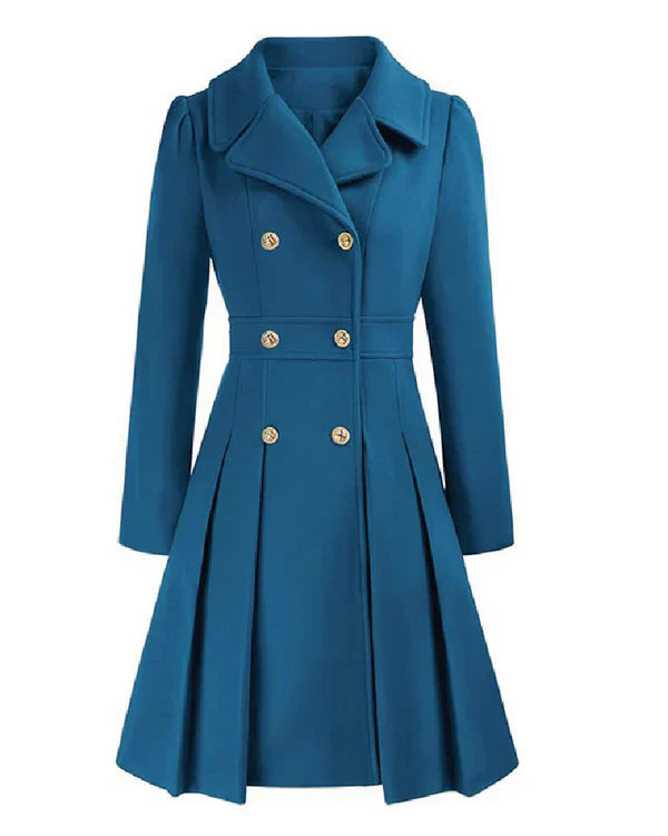 Sofia™ | Gold-Buttoned Double-Breasted Fit-and-Flare Coat