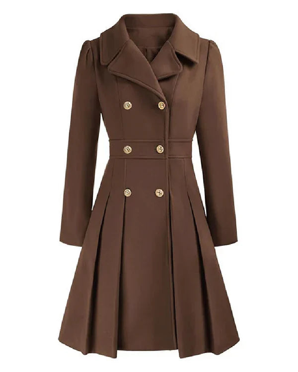 Sofia™ | Gold-Buttoned Double-Breasted Fit-and-Flare Coat