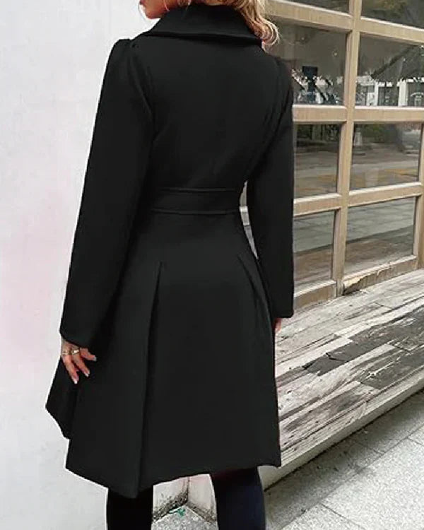 Sofia™ | Gold-Buttoned Double-Breasted Fit-and-Flare Coat