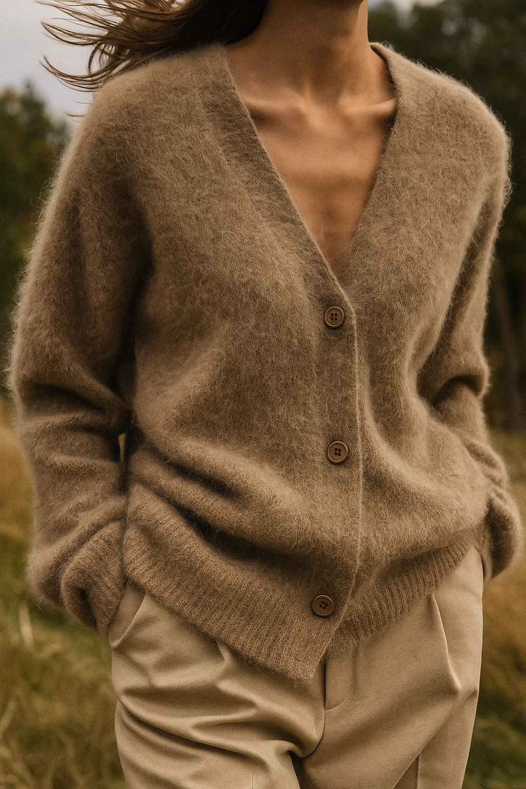 Fortunata™ | Fluffy V-neck button cardigan