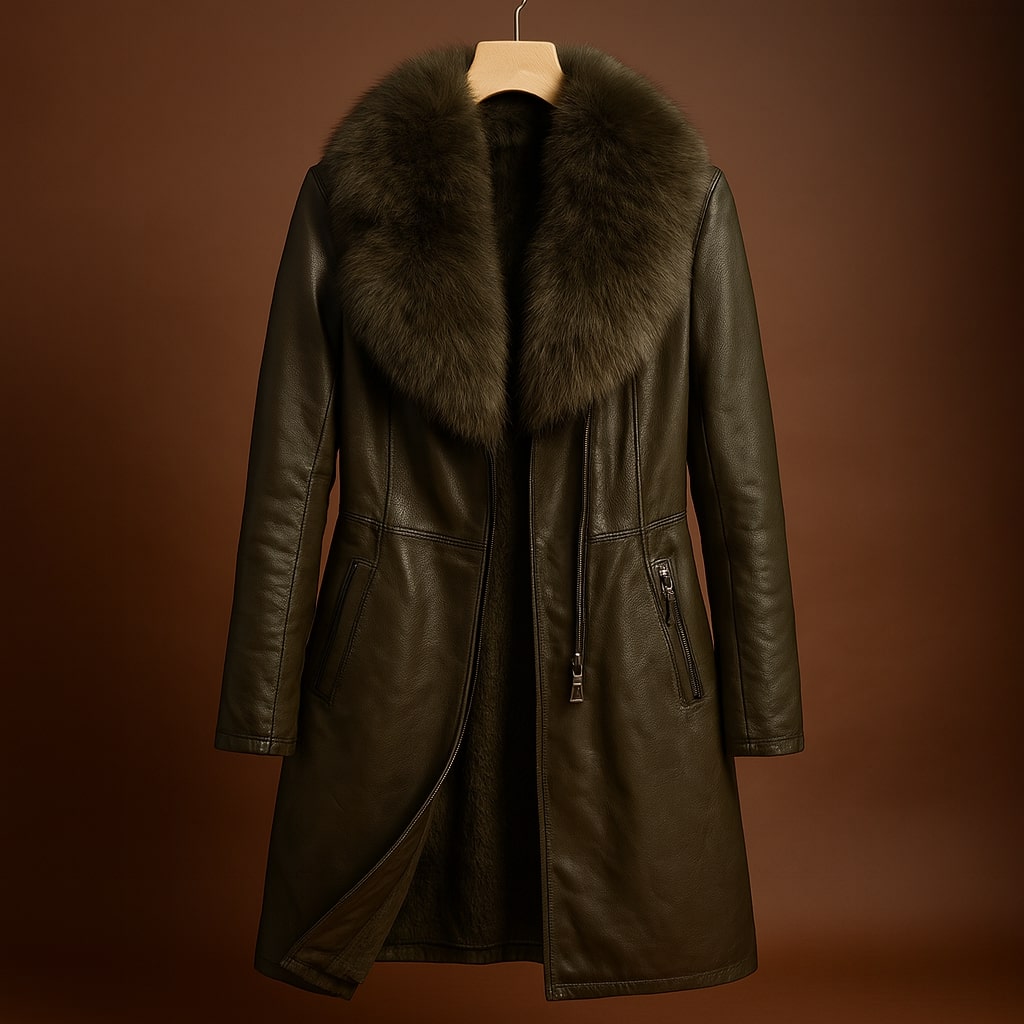 Victtoria™ | Belted shearling-collar leather coat