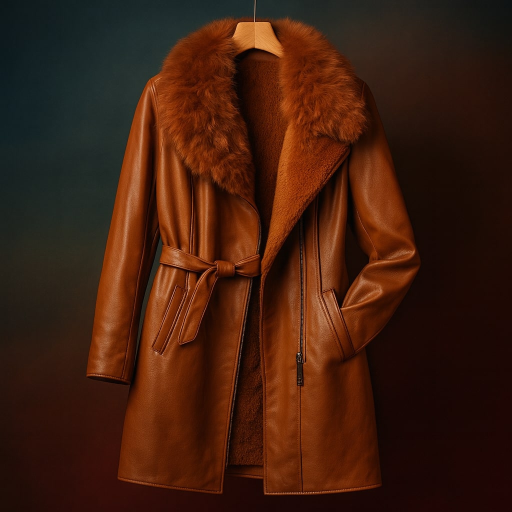 Victtoria™ | Belted shearling-collar leather coat