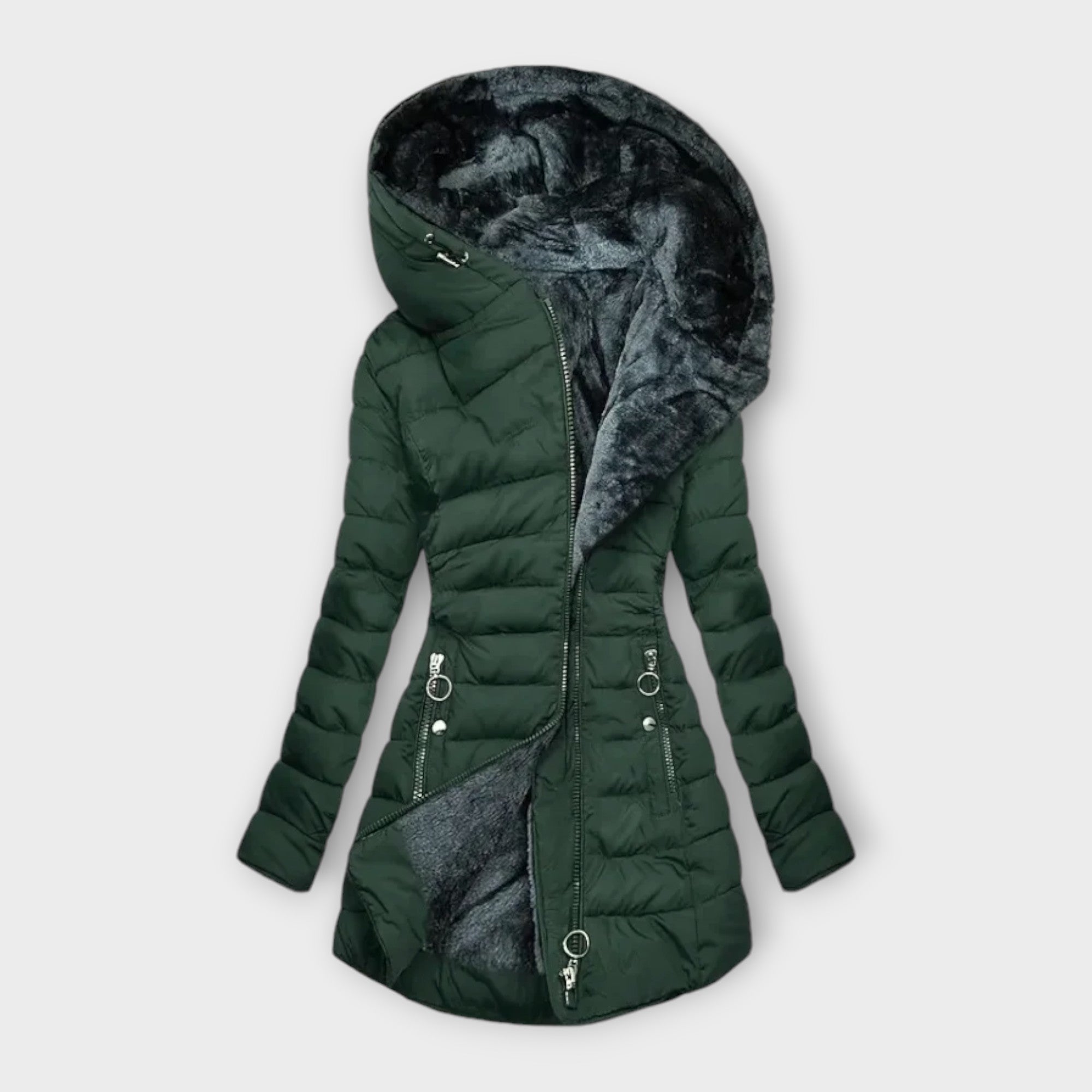 Fabienne™ | Fleece-Lined Hooded Asymmetric-Zip Puffer Coat