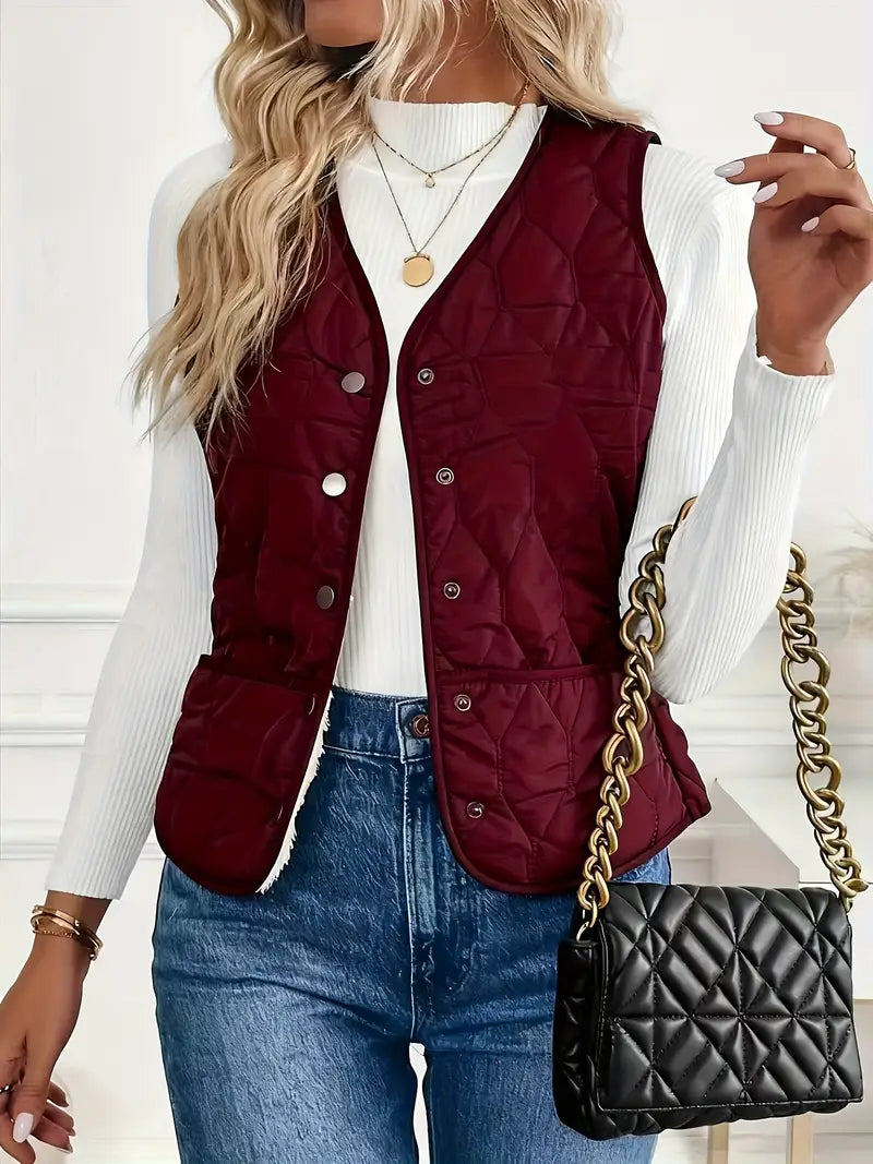 Cybele™ | Quilted sherpa-lined snap-front jacket