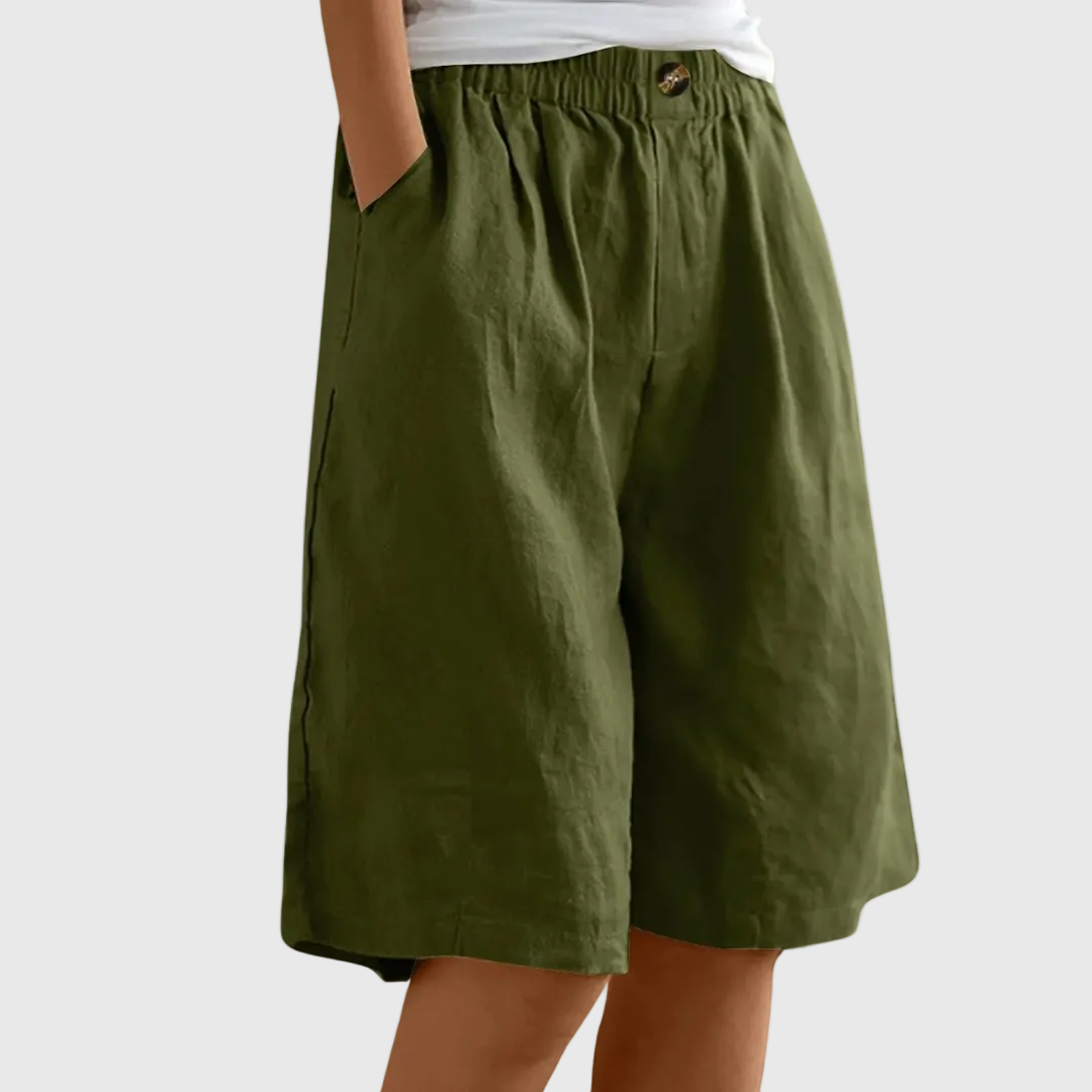 Elastic-Waist Casual Linen Bermuda Shorts