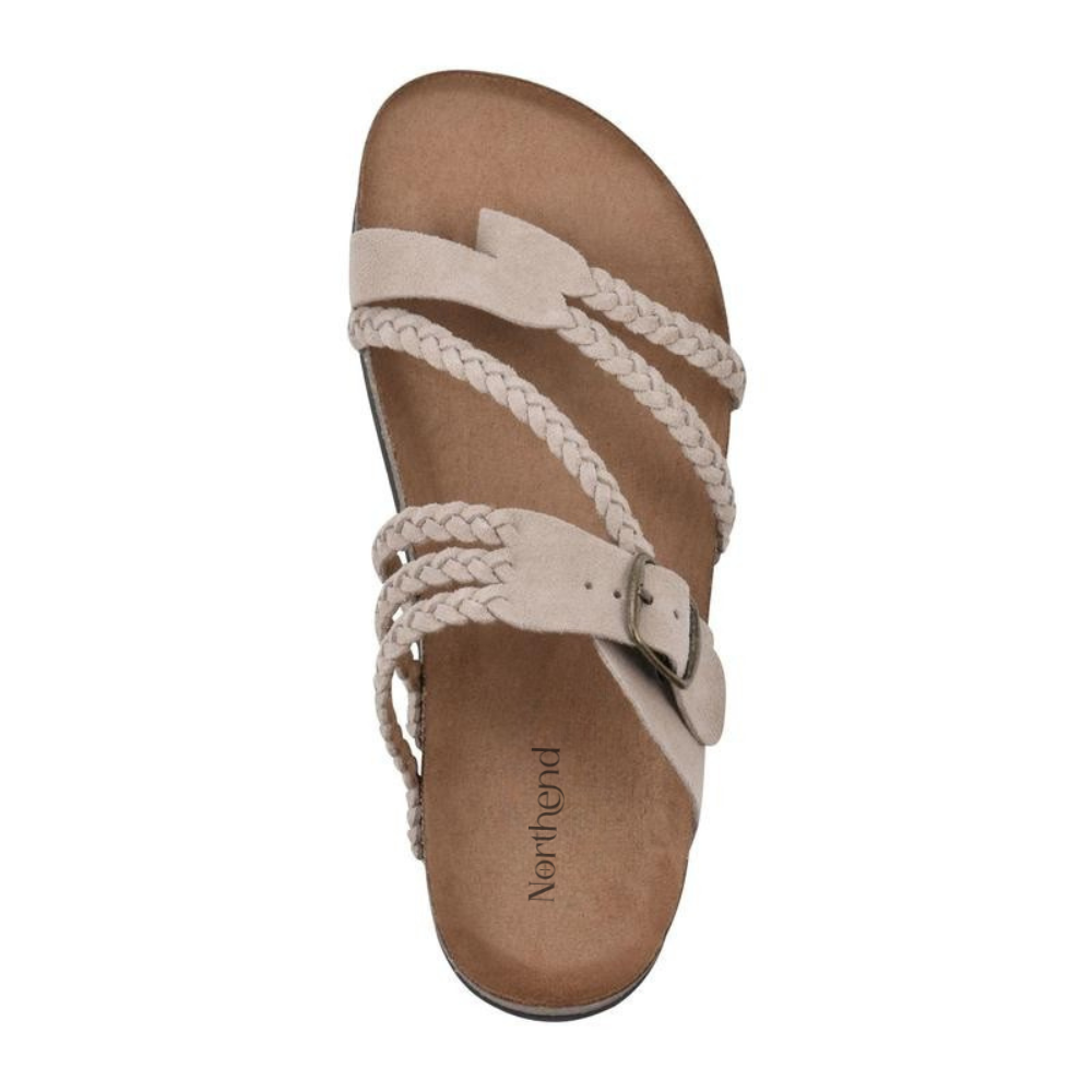 Braided-Strap Boho Cork-Footbed Slide Sandals