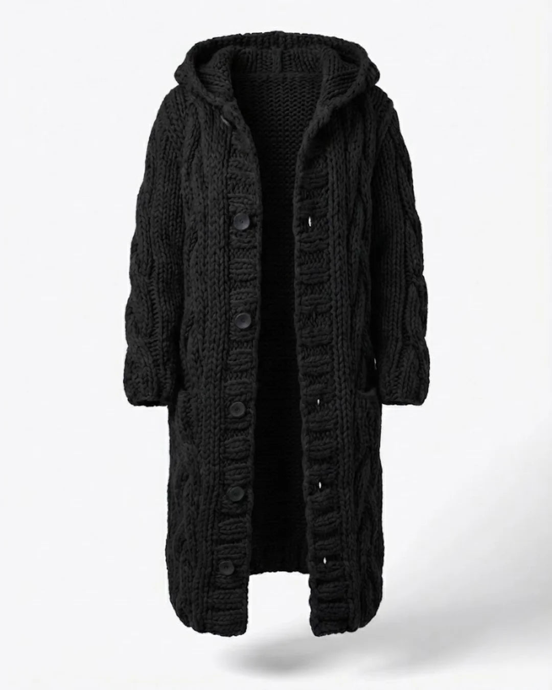 Fancytech™ | Chunky Cable-Knit Hooded Long Coat
