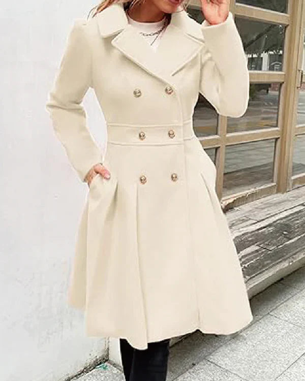 Sofia™ | Gold-Buttoned Double-Breasted Fit-and-Flare Coat