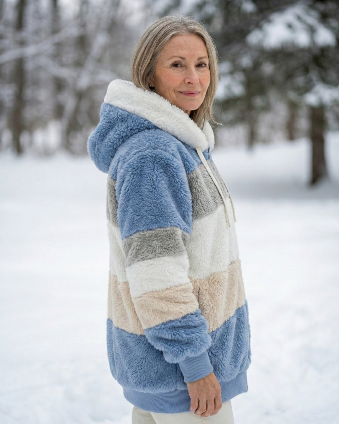 Cassandra™ | Hooded zip-front colorblock sherpa jacket