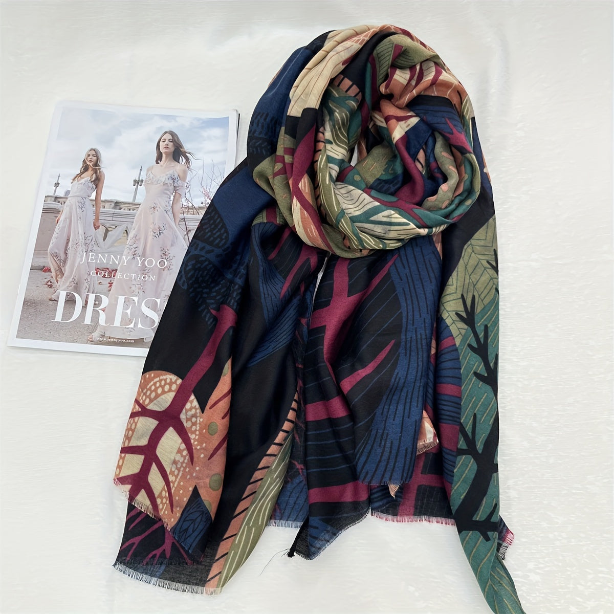 Tamara™ | Leaf-Print Multicolor Oblong Scarf Wrap