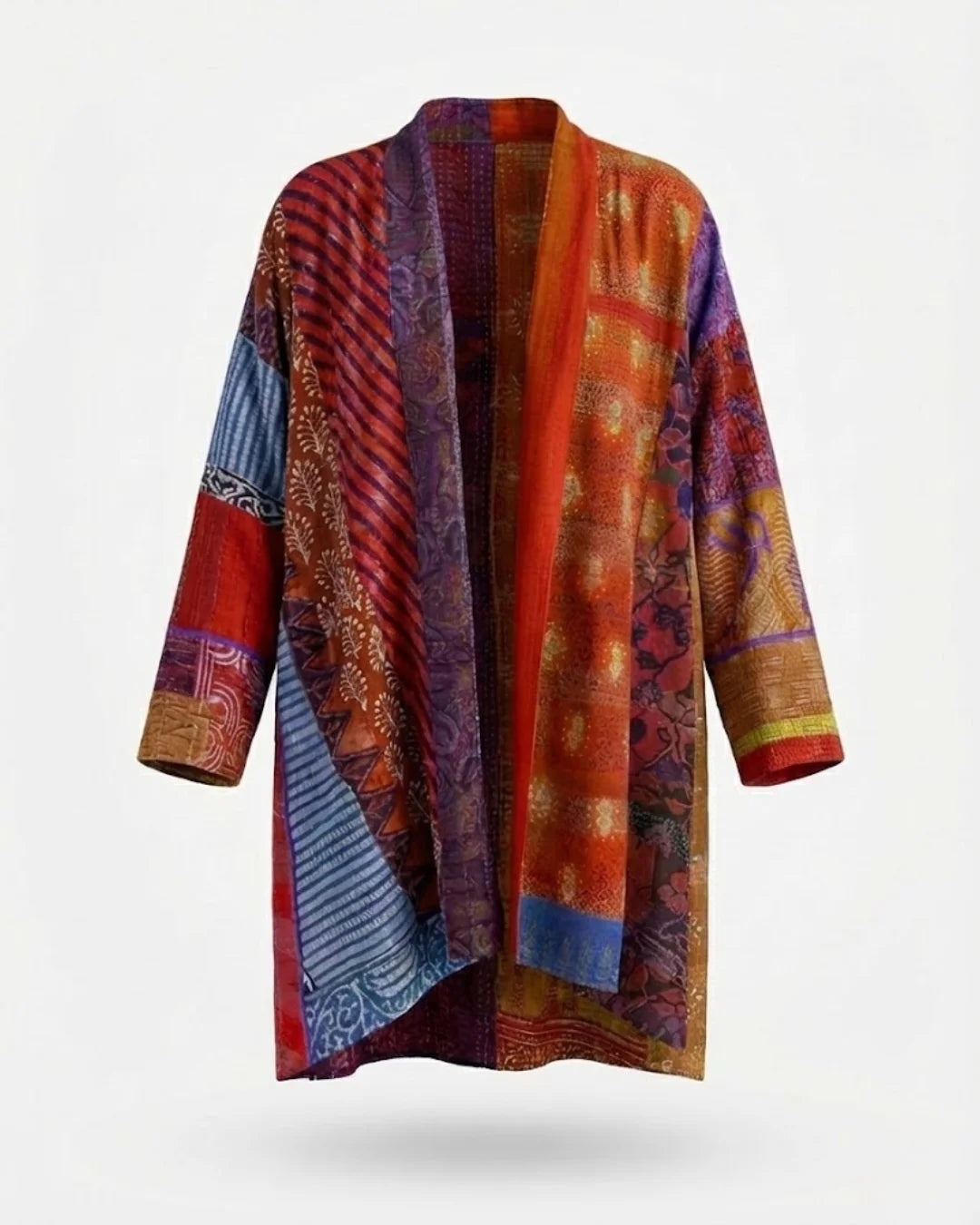 Eden™ | Patchwork Print Open-Front Oversized Kimono Fit Cardigan